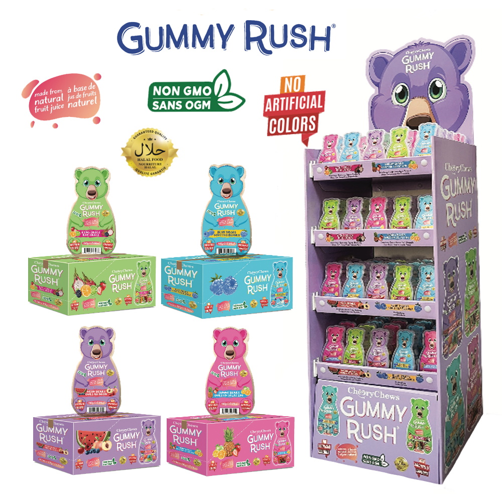 Gummy Rush Bears Tubs – Shipper Display Stand 4 Flavours 160g Tubs x ...