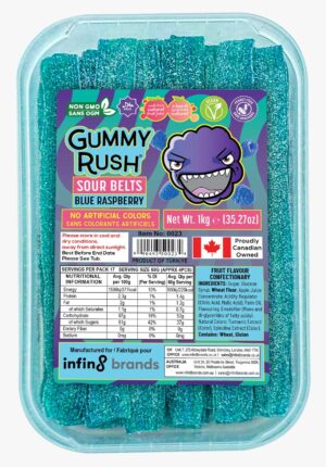 Gummy Rush Sour Belts – Blue Raspberry (1kg)