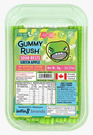 Gummy Rush Sour Belts – Green Apple (1kg)