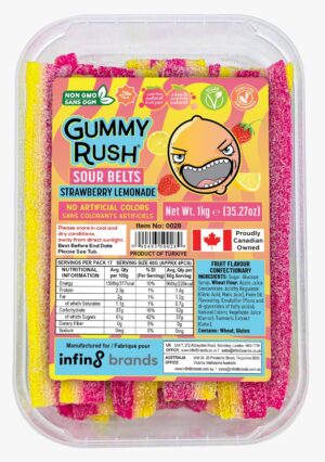Gummy Rush Sour Belts – Strawberry Lemonade (1kg)